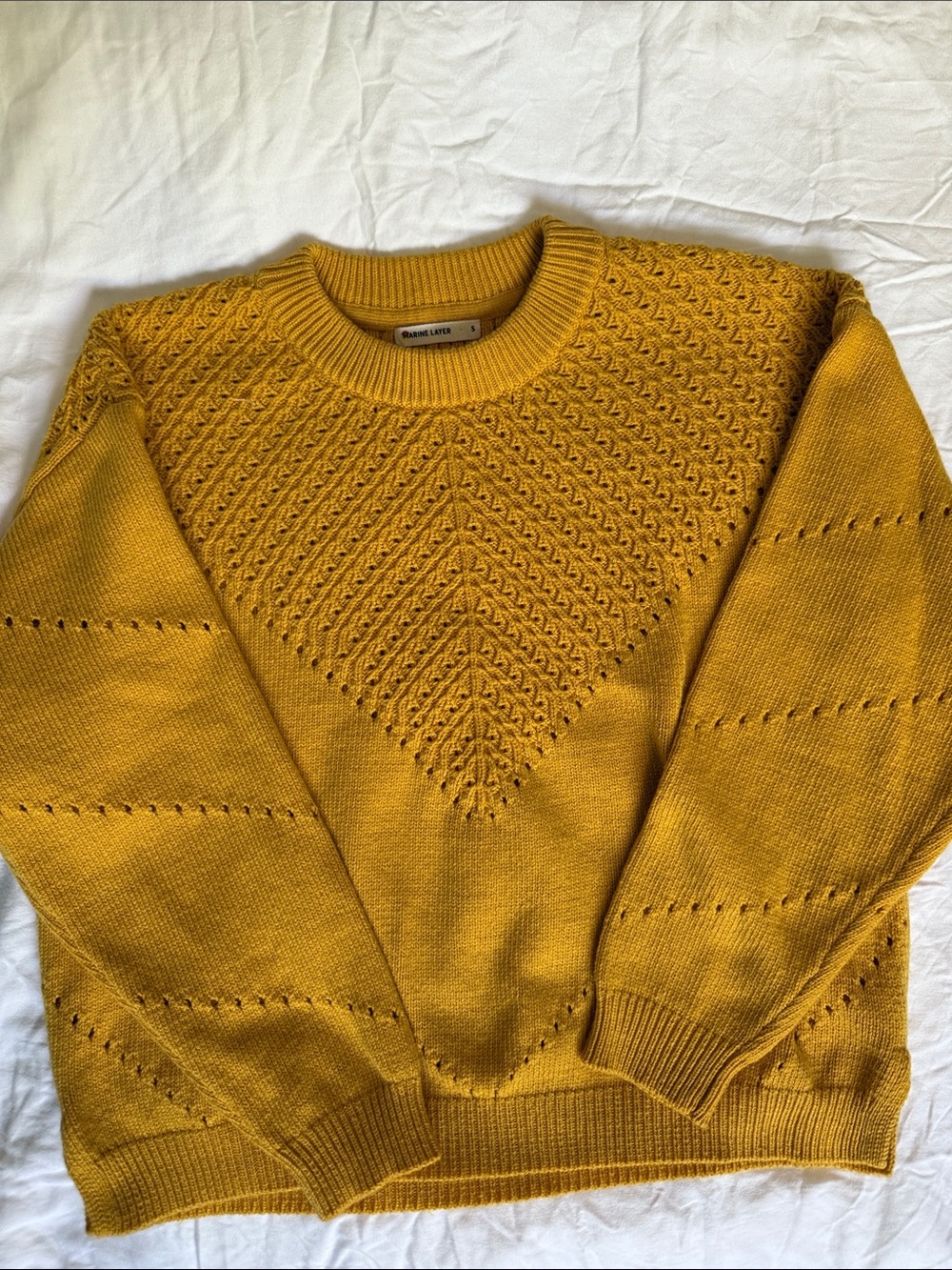 Marine Layer Women's Mustard Textured Crewneck Sweater - Picture 2 of 3